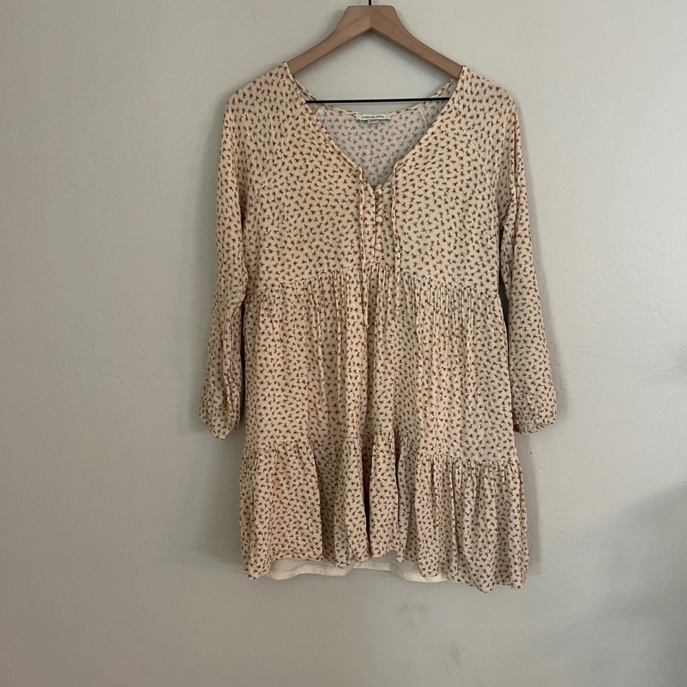 American‎ Eagle Ditsy Floral Print Mini Dress Tiered Long Sleeve Medium - Picture 2 of 10